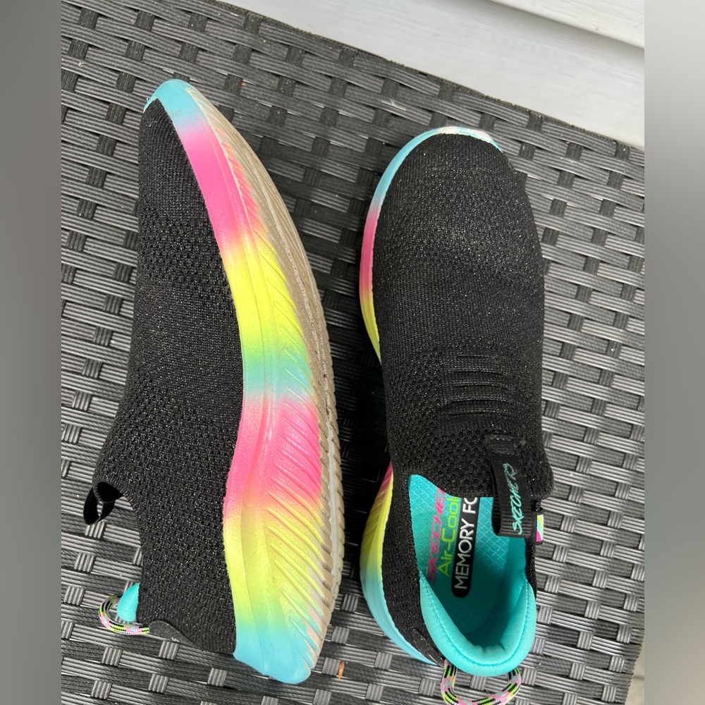 Skechers Memory Foam Slip-On Knit Sneakers with Rainbow Gradient Sole